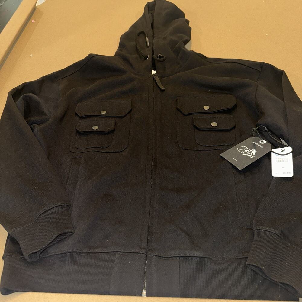 PRPS Hooded Jacket Full Zip Black Men’s Medium Sweatshirt “Bruised Never Broken”